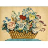 ENGLISH SCHOOL, EARLY 19TH CENTURY A BASKET OF FLOWERS watercolour, 33 x 44.5cm ++Lightly browned