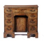 A GEORGE III MAHOGANY DRESSING TABLE, C1780 the crossbanded top with barber pole stringing, fitted