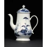 A LIVERPOOL BLUE AND WHITE COFFEE POT AND COVER, RICHARD CHAFERS & CO, C1760-65 painted to either