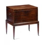 A GEORGE III MAHOGANY WINE COOLER AND STAND, EARLY 19TH C 70cm h; 48 x 63cm ++Interior gutted,