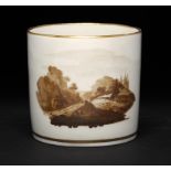 A PINXTON COFFEE CAN 1796-1813 painted with a landscape, 6cm diam ++In fine condition