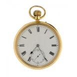 AN ENGLISH 18CT GOLD KEYLESS LEVER WATCH, A EVERINGTON, NOTTINGHAM NO 3087 with three quarter