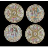 TWO PAIRS OF CANTON FAMILLE ROSE PLATES, 19TH C 23 and 24.5cm diam ++All in good condition, not