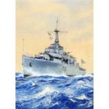 †CHARLES EDDOWES TURNER (1883-1965) HMS "AMETHYST" COMES HOME; SHIPS OF THE LINE a pair,