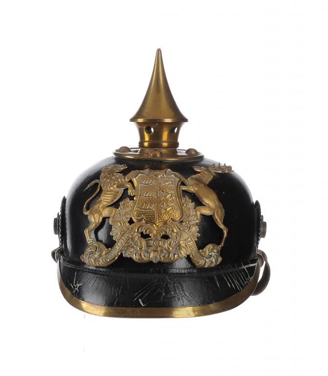 A WURTTEMBERG INFANTRY PICKELHAUBE, DATED 1909 with leather lining, stamped JR 121 1909 ++The