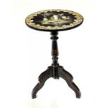 A VICTORIAN PAPIER MÂCHÉ TRIPOD TABLE, C1860 with mother of pearl and painted decoration, 60cm h,