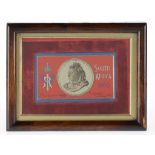 BOER WAR, QUEEN'S CHOCOLATE TIN, 1900 in contemporary plush lined mount and glazed rosewood frame,