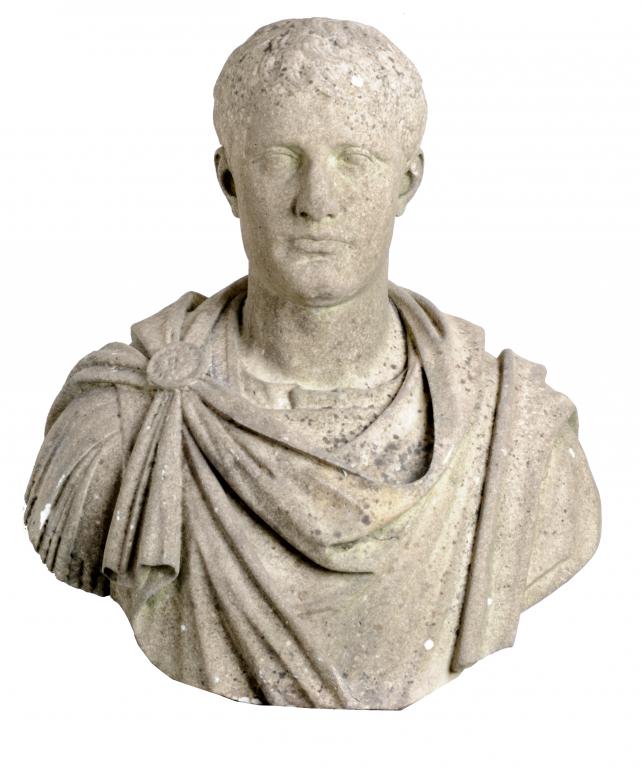 ITALIAN SCHOOL, 19TH C BUST OF A ROMAN EMPORER in paludamentum fastened with a fibula, marble,