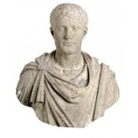 ITALIAN SCHOOL, 19TH C BUST OF A ROMAN EMPORER in paludamentum fastened with a fibula, marble,