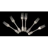 A SET OF SIX WILLIAM IV SILVER DESSERT FORKS Fiddle pattern, engraved with initials and the date