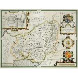 JOHN SPEED CAERMARDEN double page engraved map from The Theatre... 1611, hand coloured, mounted to