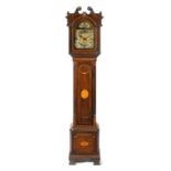 A GEORGE V MAHOGANY AND INLAID DWARF EIGHT DAY LONGCASE CLOCK, C1913 the chiming movement with