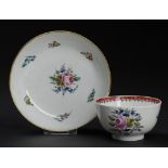 A CAUGHLEY POLYCHROME TEA BOWL AND MATCHING SAUCER, C1792-95 in the Back to Back Roses pattern,