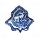 A CAUGHLEY BLUE AND WHITE PICKLE DISH, C1779-88 printed with the Fisherman pattern, 11cm l