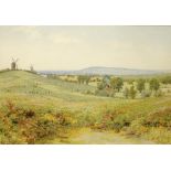 WESTLEY HORTON (1846-1910) EXTENSIVE LANDSCAPE WITH WINDMILLS signed, watercolour, 35 x 49.5cm ++
