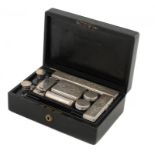 A VICTORIAN SILVER-FITTED BLACK MOROCCO GENTLEMAN'S DRESSING CASE 25.5cm w, the accessories