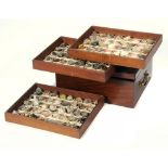 A VICTORIAN MINERAL COLLECTION IN FITTED MAHOGANY BOX, C1850 the three trays containing an almost
