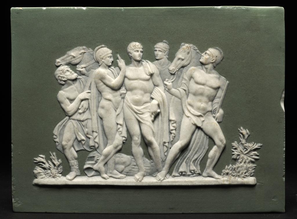 A WEDGWOOD GREEN JASPER DIP TABLET, LATE 19TH C 11x 14.5cm, impressed WEDGWOOD ++Edge chips and