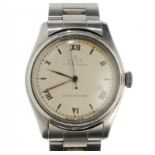 A ROLEX STAINLESS STEEL WRISTWATCH OYSTER ROYAL, C1950 numbered inside back 4444, 31cm diam ++In the