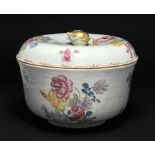 A CHINESE EXPORT PORCELAIN FAMILLE ROSE TUREEN AND COVER, C1750 well painted in Meissen style with