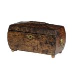 A WILLIAM IV BURR YEW WOOD TEA CADDY, C1835-40 with fitted interior containing the original pair