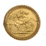 GOLD COIN. TWO POUNDS, 1923 gold mount ++The mount originally a brooch, now lacking the pin