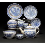 AN ASSEMBLED COALPORT BLUE AND WHITE TEA SERVICE, JOHN ROSE & CO, 1796-C1800 printed with the 1798