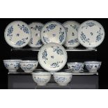 SIX LIVERPOOL BLUE AND WHITE TEA BOWLS AND SAUCERS, JOHN OR JANE PENNINGTON, C1775-85 painted with