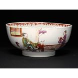 A LOWESTOFT POLYCHROME SLOP BASIN, C1780 painted with a Chinese scene, 15.5cm diam ++The interior