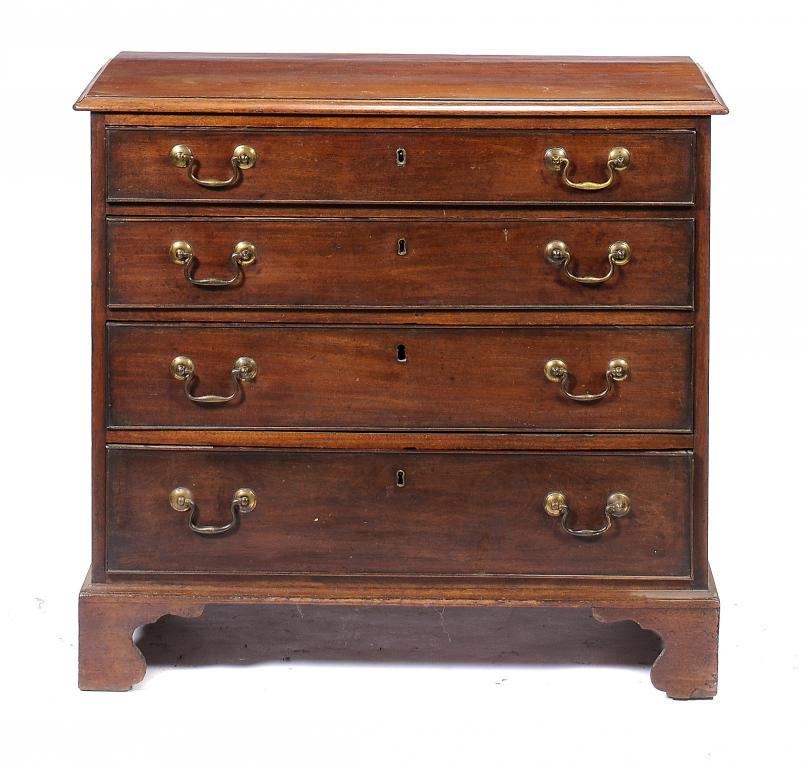 A GEORGE III MAHOGANY CHEST OF DRAWERS, C1800 the brass handles apparently original, 83cm h; 47 x