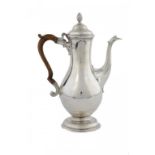 A GEORGE III SILVER COFFEE POT 30cm h, maker WB, a pellet between, probably Walter Brind, London