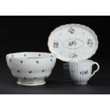A CAUGHLEY POLYCHROME SLOP BASIN AND A SIMILAR CAUGHLEY COFFEE CUP AND SHANKED OVAL TEAPOT STAND,