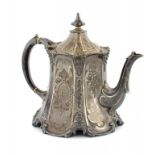 A VICTORIAN SILVER TEAPOT 21cm h, by Edward Barnard & Sons, London 1849, 26ozs ++Engraved to one