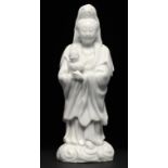 A CHINESE BLANC DE CHINE FIGURE OF GUANYIN, KANGXI 15.5cm h, dealer's label Provenance: S Marchant &