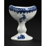 A RARE CAUGHLEY BLUE AND WHITE EYE BATH, C1779-88 printed with the Fisherman pattern, 5.5cm h ++