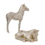 TWO ELIZABETH II SILVER SCULPTURES OF A FOAL the larger 17cm h, by C J Vander Ltd, London 1977 and