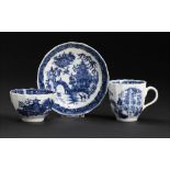 A CALCUT BLUE AND WHITE FLUTED TRIO, C1794-96 printed with the Round Arched Bridge pattern, saucer