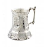 A VICTORIAN SILVER CHRISTENING MUG crested and engraved ACS from AS June 1855, 12cm h, by William