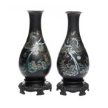 A PAIR OF CHINESE BLACK LACQUER AND PAINTED DRAGON VASES, 19TH C 30cm h ++First vase small chip on