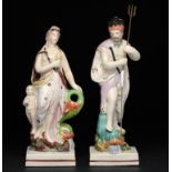 A PAIR OF STAFFORDSHIRE PEARLWARE FIGURES OF VENUS AND NEPTUNE, POSSIBLY ENOCH WOOD, C1820 with