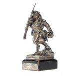 BATTLE OF THE SOMME. A SILVERED BRONZE COMMEMORATIVE STATUETTE OF CAPT W P NEVILL CHARGING THE