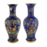 A PAIR OF WILTSHAW AND ROBINSON CARLTON WARE COCK AND PEONY VASES, C1925 47cm h, printed mark,