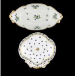 A CAUGHLEY RADISH DISH AND SHELL SHAPED DESSERT DISH, C1788-93 enamelled with Angouleme Sprigs or
