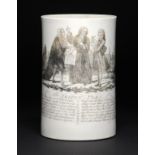 A RARE SADLER PRINTED LIVERPOOL MUG, RICHARD CHAFFERS & CO, C1760-65 with the Triple Plea, 16.5cm