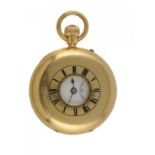 AN ENGLISH 18CT GOLD KEYLESS LEVER HALF HUNTING CASED WATCH, MONTAGUE J PICKETT 265 OXFORD STRT