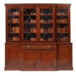 A VICTORIAN MAHOGANY BREAKFRONT SECRETAIRE BOOKCASE, C1890222cm h; 38 x 227cm ++Doors slightly