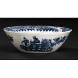 A CAUGHLEY BLUE AND WHITE PATTY OR TART PAN, C1779-88 printed with the Fisherman pattern, 12.5cm