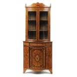 A VICTORIAN NEO CLASSICAL STYLE SATINWOOD AND INLAID CORNER CABINET, C1890 inlaid in rosewood,