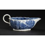 A CAUGHLEY BLUE AND WHITE FLUTED SAUCE BOAT, C1779-88, printed with the Full Nankin pattern, 21.