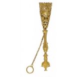 A VICTORIAN GILT BRASS POSY HOLDER, ENGLISH OR FRENCH, C1860 16cm l, PODR mark ++In good original